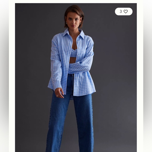 Favorite Daughter Gingham Ex-Boyfriend Oversized Button Down Medium Blue White - Picture 4 of 11